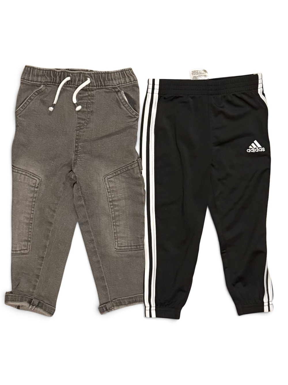 2 set bundle- adidas Black Track Joggers with White Stripe and gray jean pants